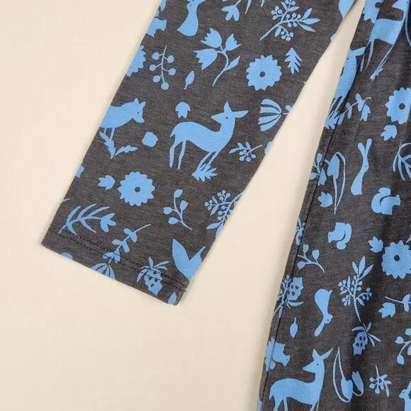 Tea Collection Long Sleeve Sparkle Henley Dress Floral Forest Animals sz 6 - Picture 4 of 8